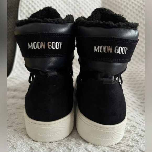 Tecnica Moon Boots Mercury High Paris Boot Black Suede Leather Faux Fur Size 10 - Picture 7 of 15